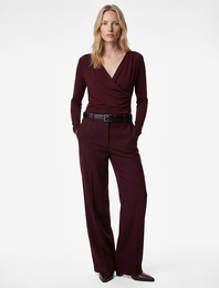 Modal Kumaş Slim Fit Uzun Kollu Kruvaze Degaje Yaka Bluz