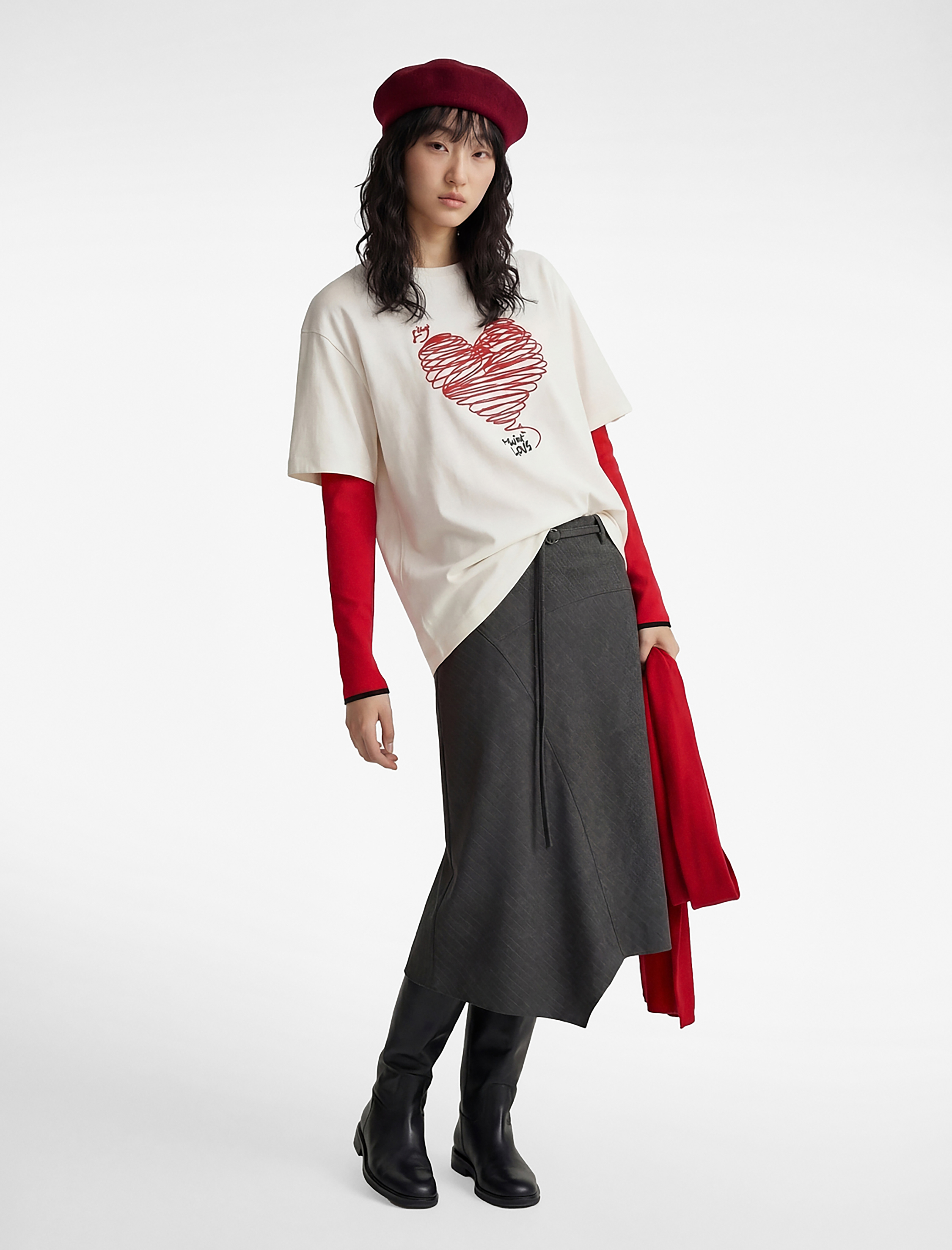   Asimetrik Kesim Kemer Detaylı Viskon Karışımlı Midi Etek