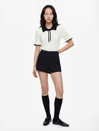 Fırfırlı Ajurlu Kısa Kollu Bağcıklı Bebe Yaka Triko Kazak