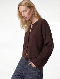 Uzun Kollu Düğmeli Bisiklet Yaka Triko Hırka