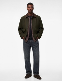 Regular Fit Uzun Kollu Kapaklı Cepli Kadife Gömlek Yaka Kaşe Ceket