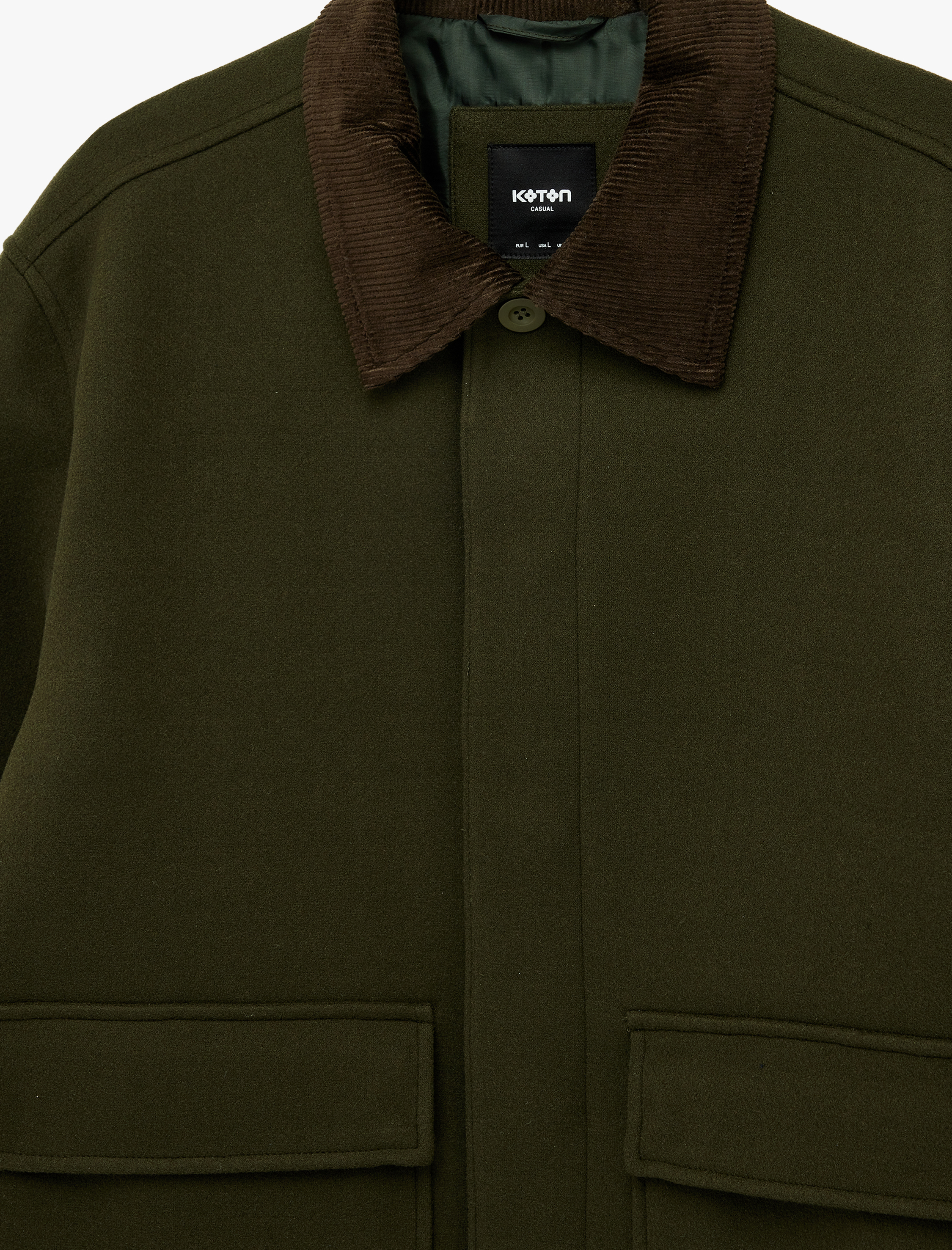   Regular Fit Uzun Kollu Kapaklı Cepli Kadife Gömlek Yaka Kaşe Ceket