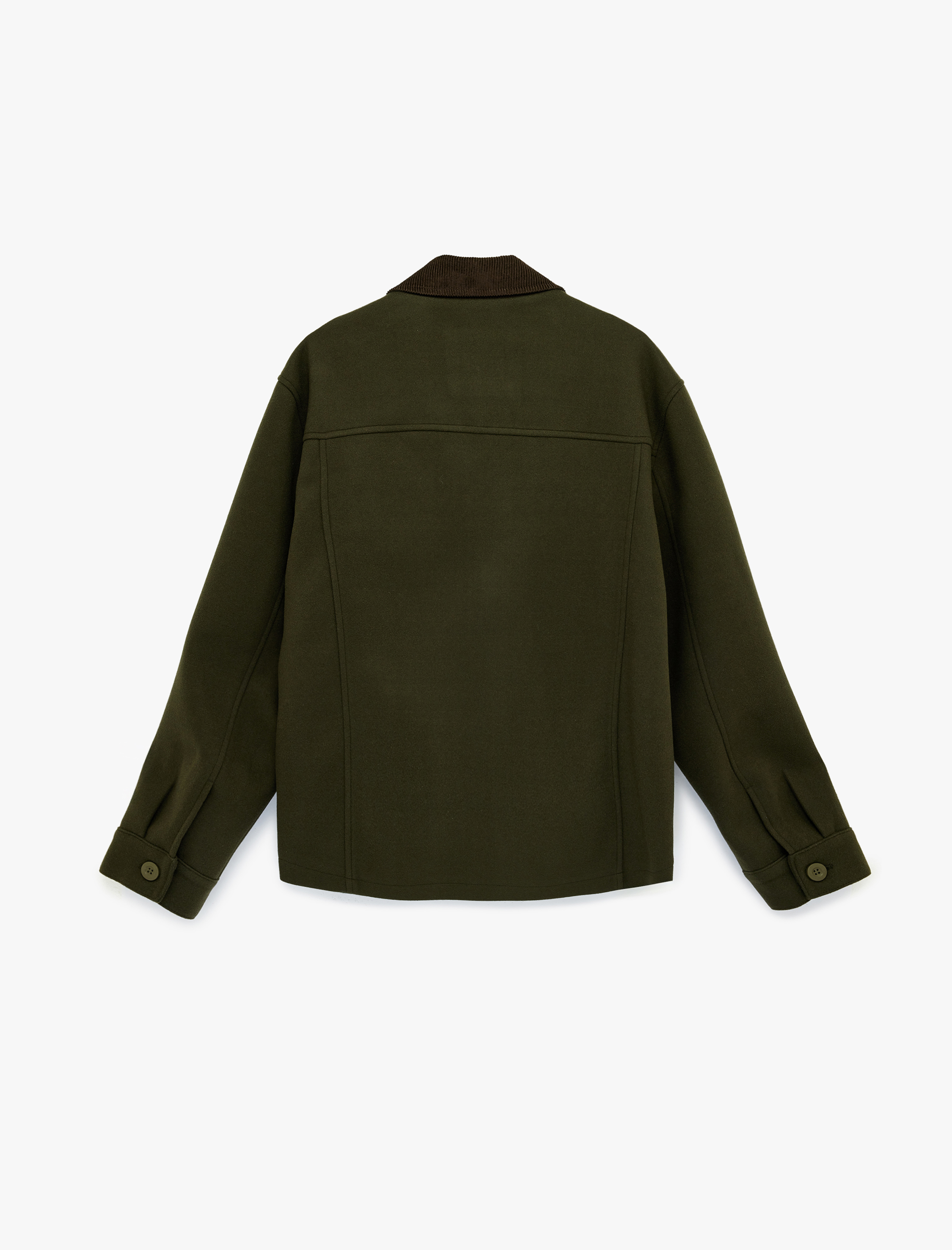   Regular Fit Uzun Kollu Kapaklı Cepli Kadife Gömlek Yaka Kaşe Ceket