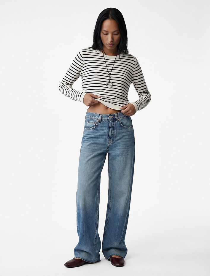  Uzun Kollu Bisiklet Yaka Çizgili Triko Kazak