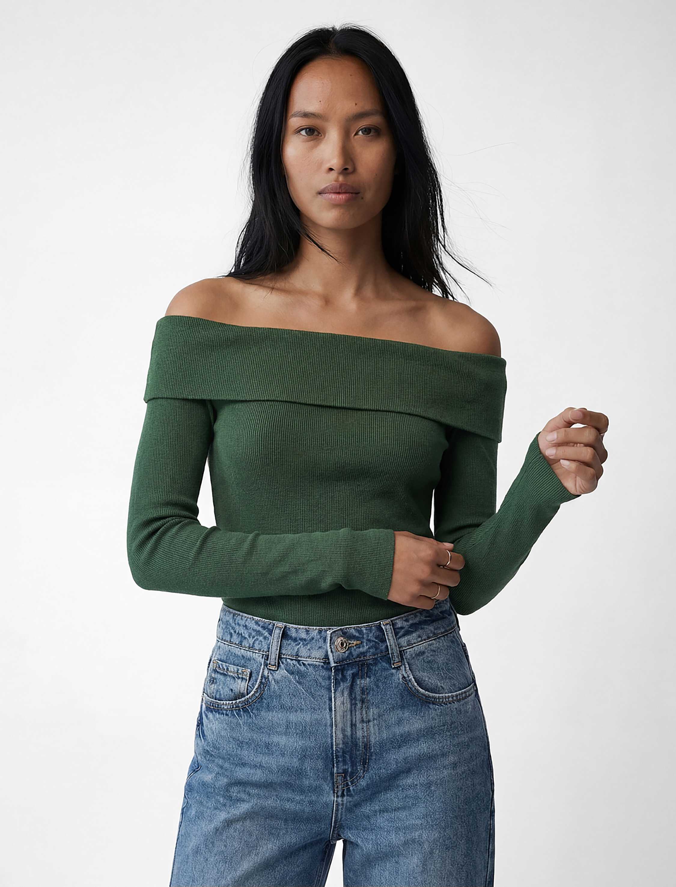   Kaşkorse Slim Fit Uzun Kollu Açık Omuz Tişört