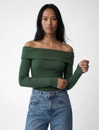 Kaşkorse Slim Fit Uzun Kollu Açık Omuz Tişört