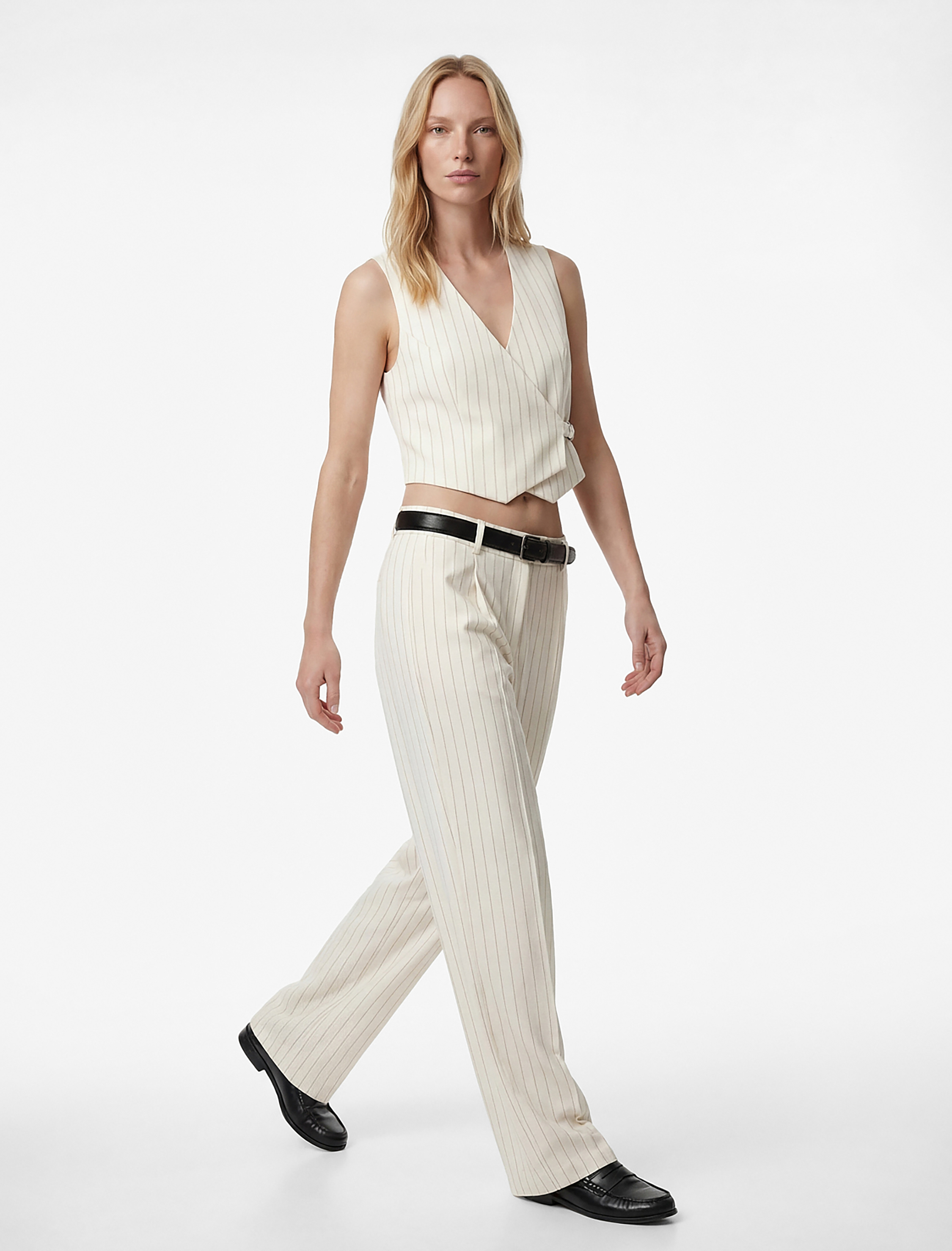   Cep Detaylı Viskon Karışımlı Yüksek Bel Çizgili Palazzo Pantolon