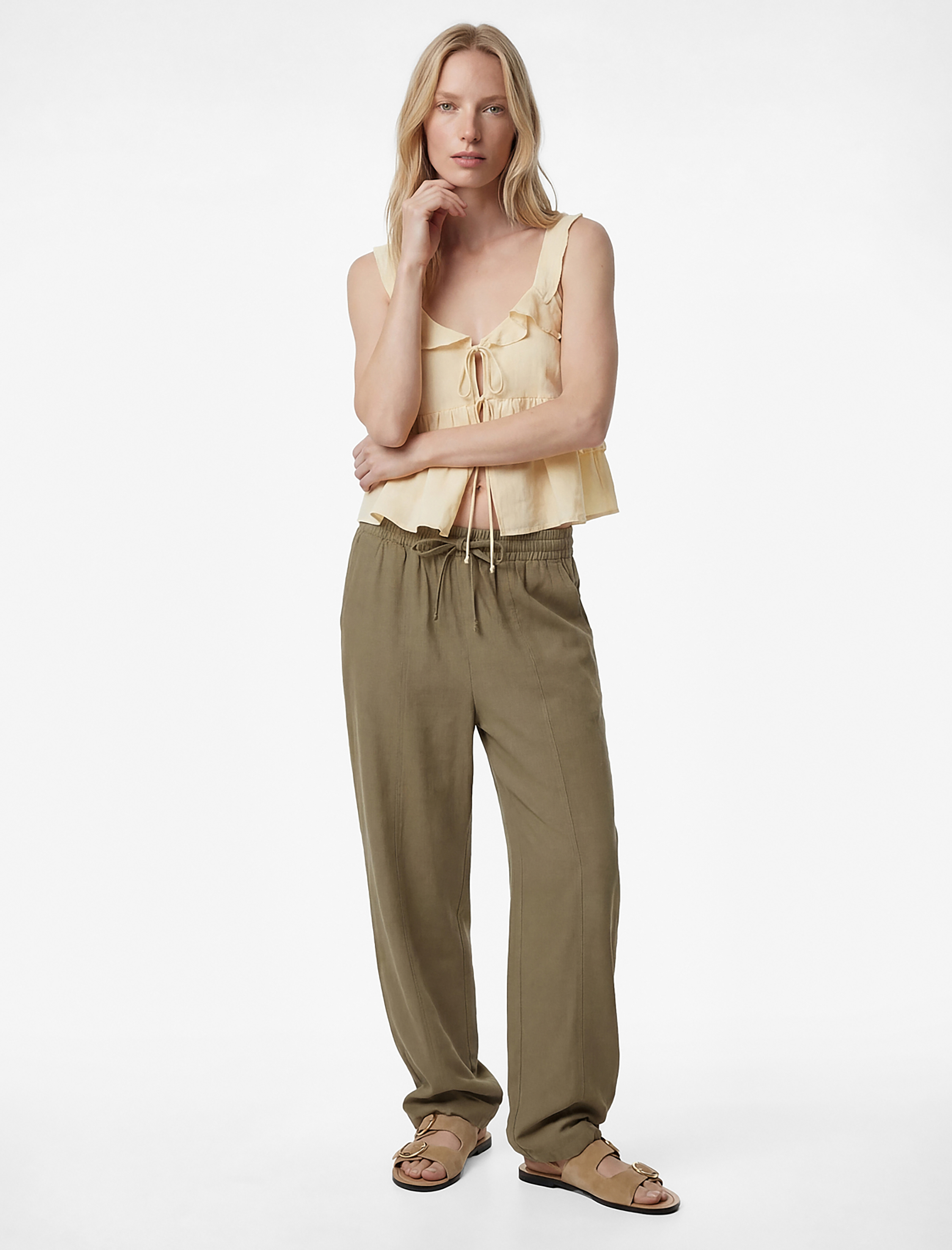   Beli Lastikli Viskon Kupro Kumaş Havuç Pantolon