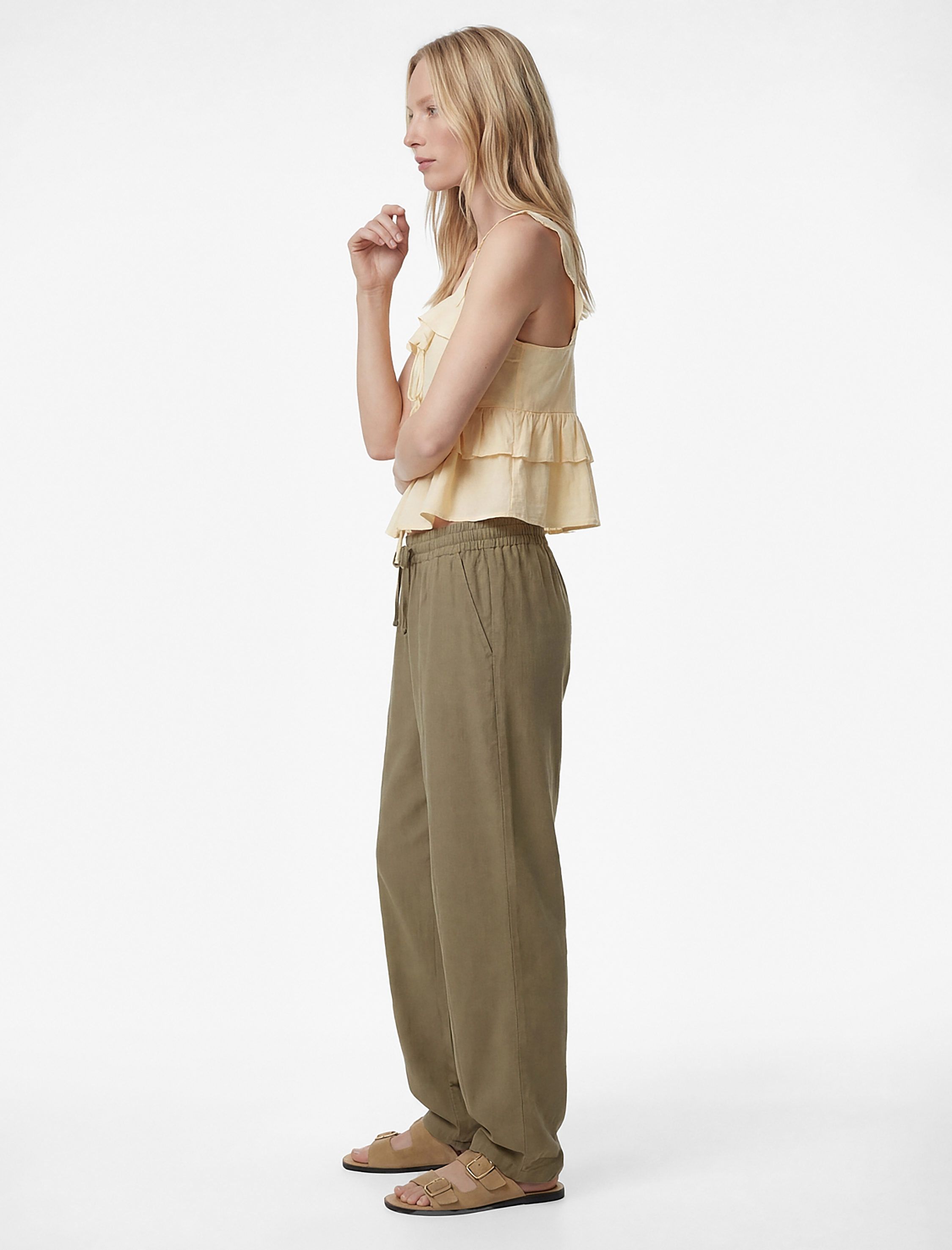   Beli Lastikli Viskon Kupro Kumaş Havuç Pantolon