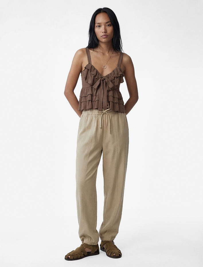  Beli Lastikli Viskon Kupro Kumaş Havuç Pantolon