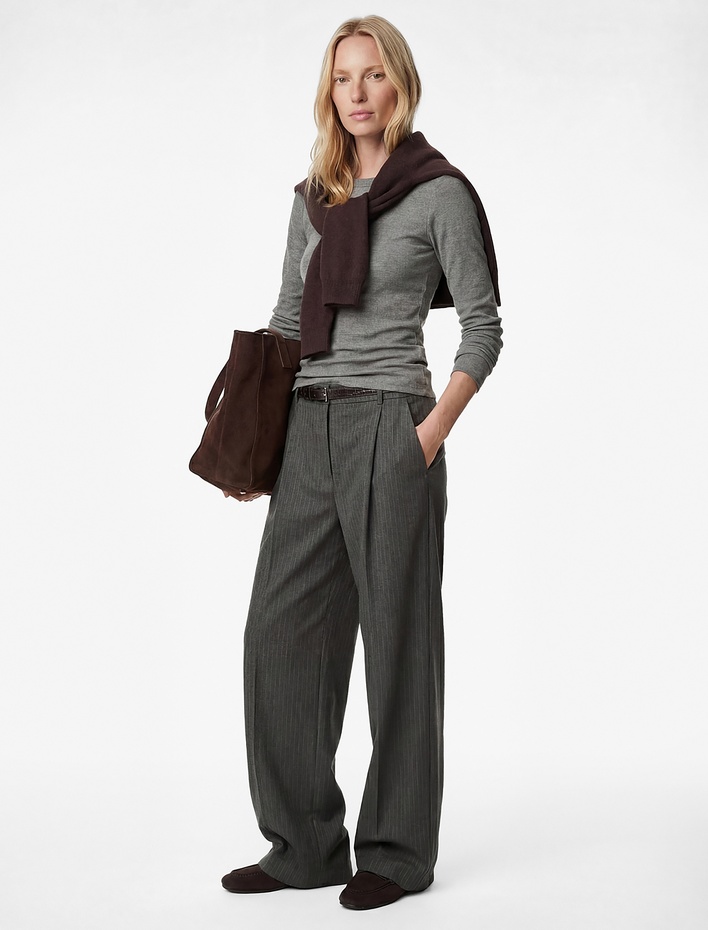  Slim Fit Uzun Kollu Bisiklet Yaka Fitilli Tişört