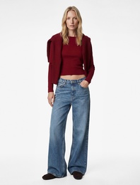 Viskon Slim Fit Uzun Kollu Bisiklet Yaka Tişört