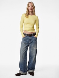 Pamuklu Slim Fit Uzun Kollu Bisiklet Yaka Tişört