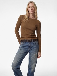 Pamuklu Slim Fit Uzun Kollu Bisiklet Yaka Tişört