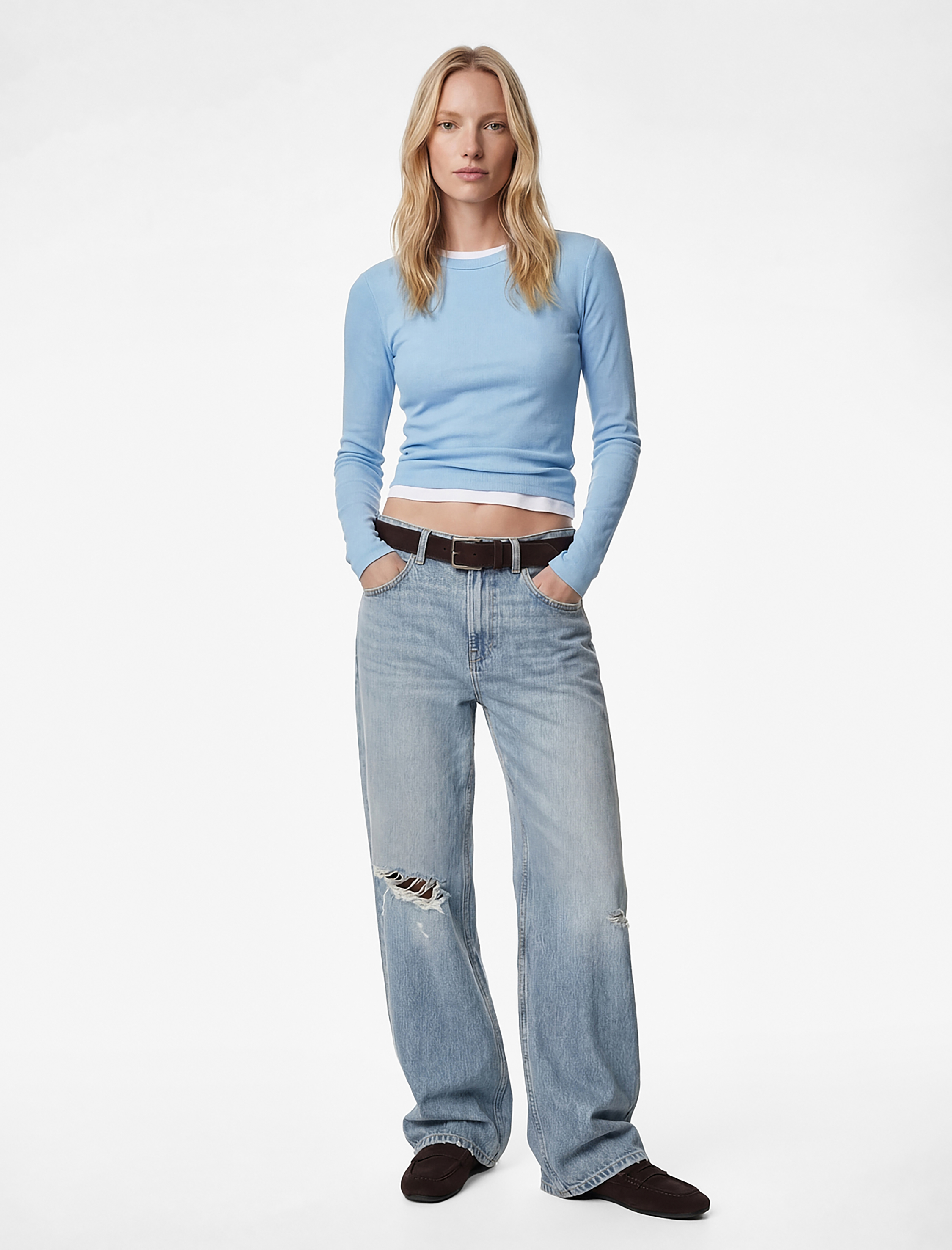   Pamuklu Slim Fit Uzun Kollu Bisiklet Yaka Tişört