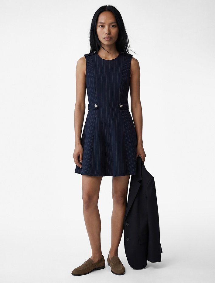  Metal Aksesuarlı Kolsuz Bisiklet Yaka Slim Fit A Kesim Elbise