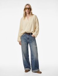 Viskon Karışımlı Klasik Yaka Uzun Geniş Kollu Oversize Gömlek