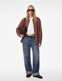 Viskon Uzun Kollu Klasik Yaka Düğmeli Çizgili Oversize Gömlek