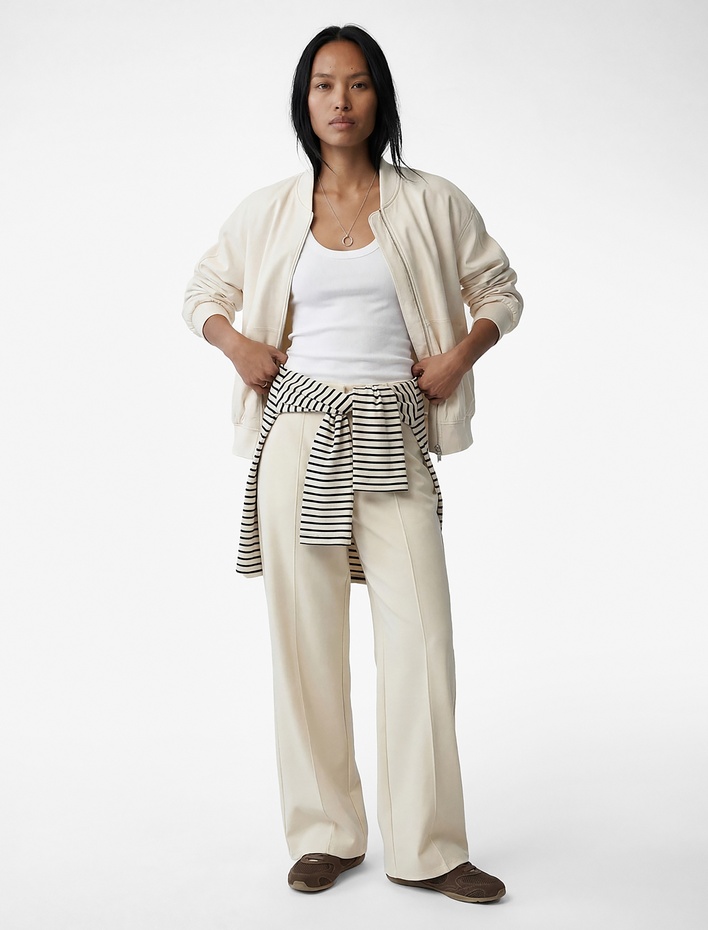  Modal Kumaş Geniş Paça Nervürlü Pantolon