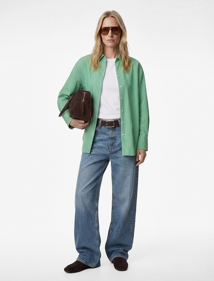  Regular Fit Uzun Kollu Klasik Yaka Viskon Çizgili Gömlek