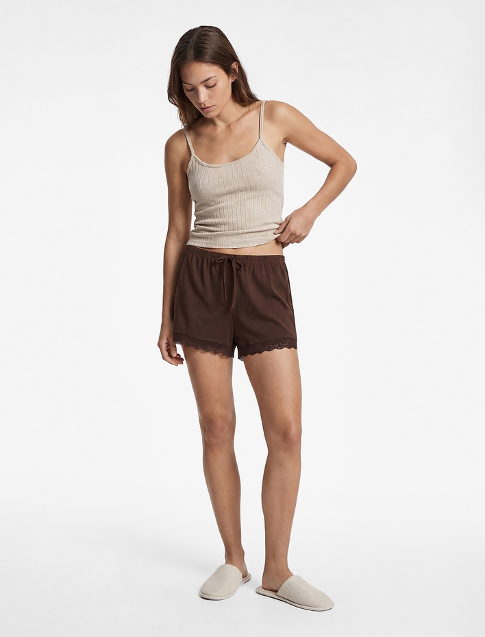  Dantel Detaylı  Rahat Kalıp Şort Viskon Pijama Altı