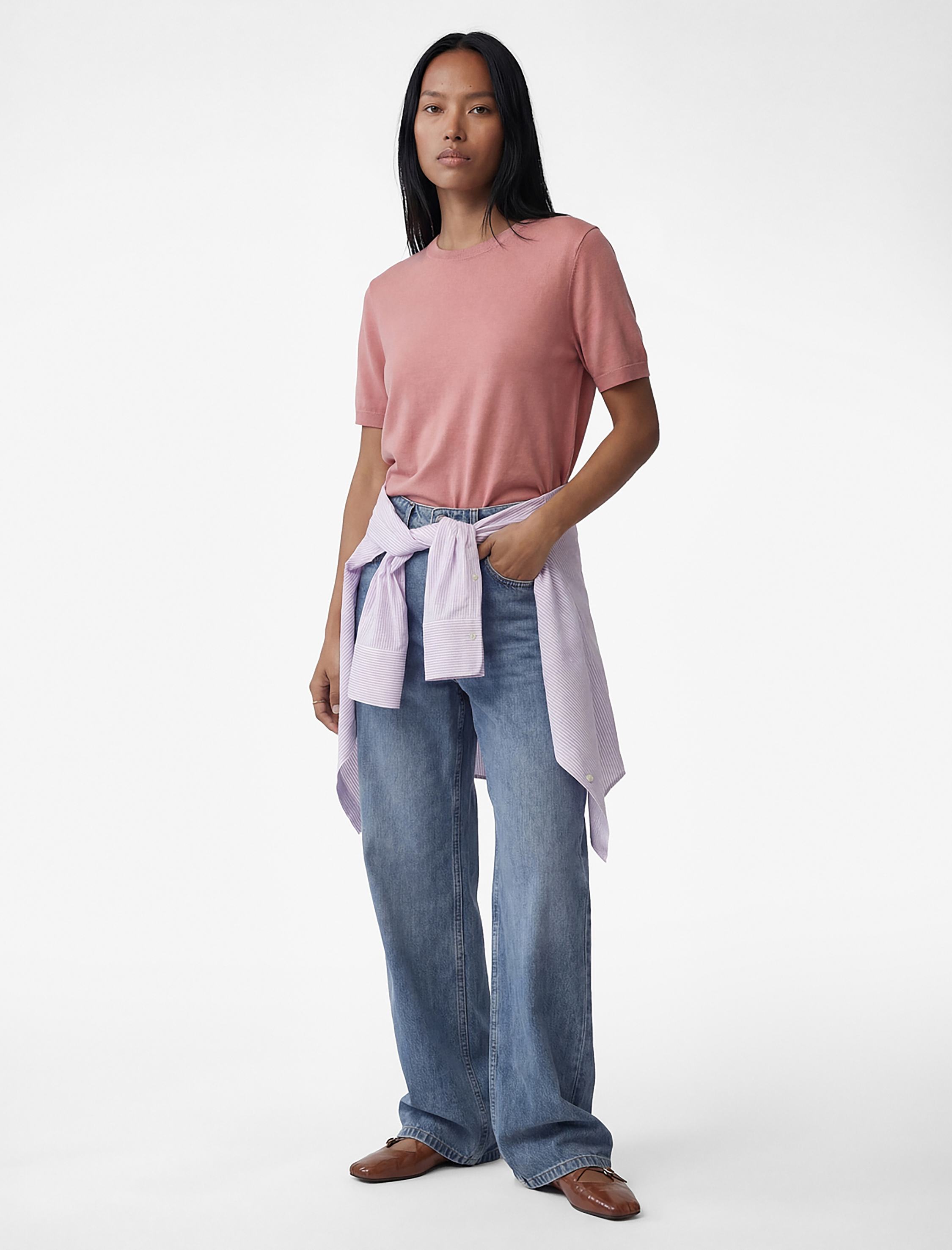   Pamuklu Kısa Kollu Bisiklet Yaka Triko Kazak