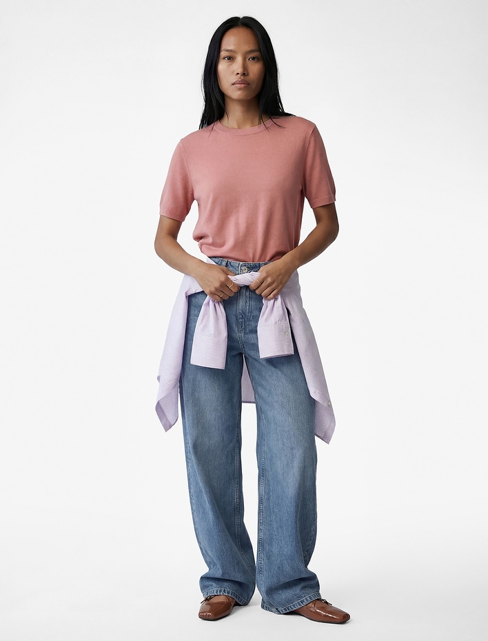  Pamuklu Kısa Kollu Bisiklet Yaka Triko Kazak