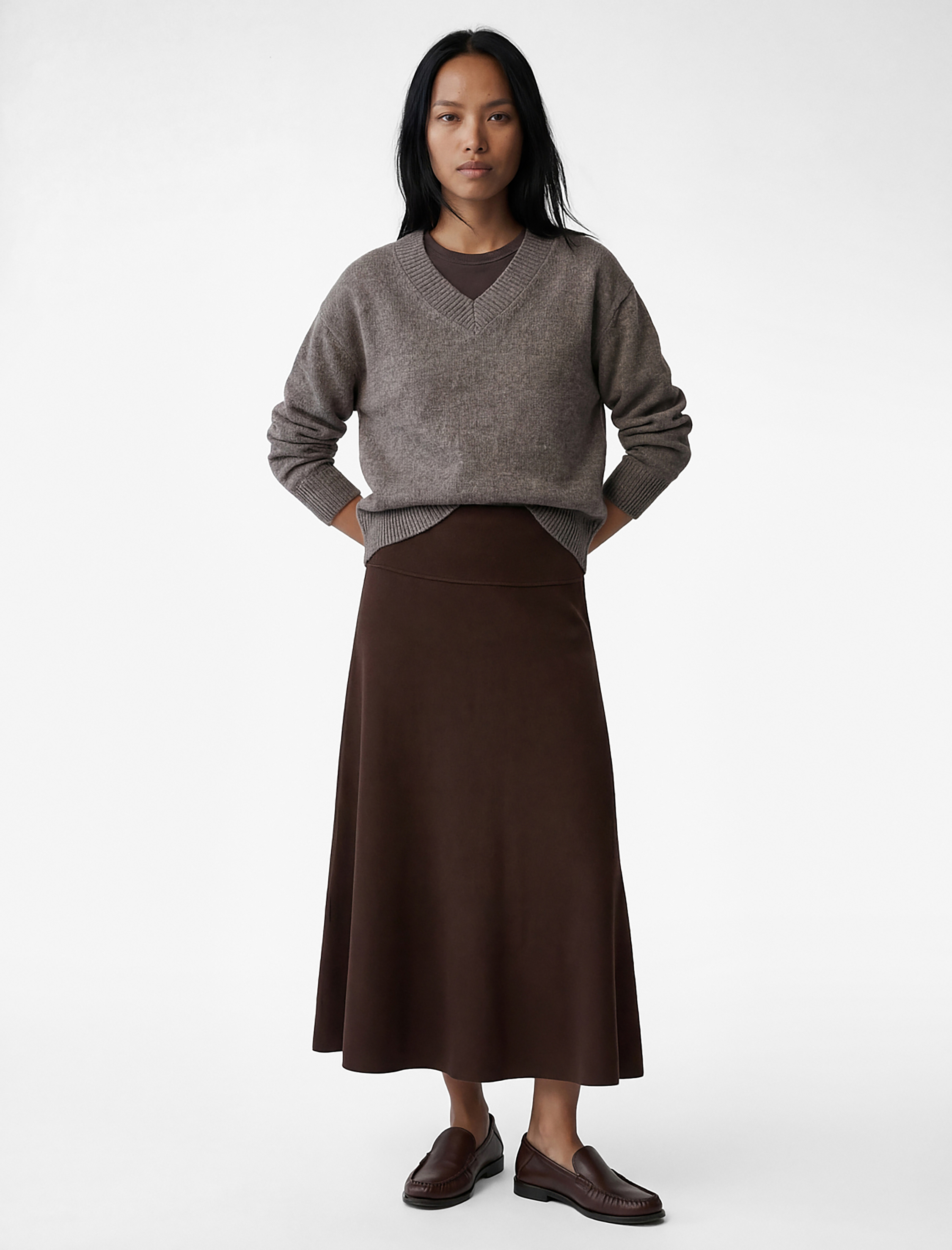   Dikiş Detaylı A Kesim Midi Etek