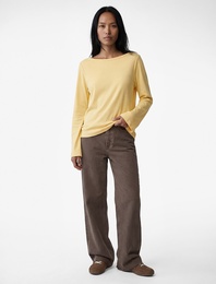 Pamuklu Kayık Yaka Uzun İspanyol Kollu Bluz