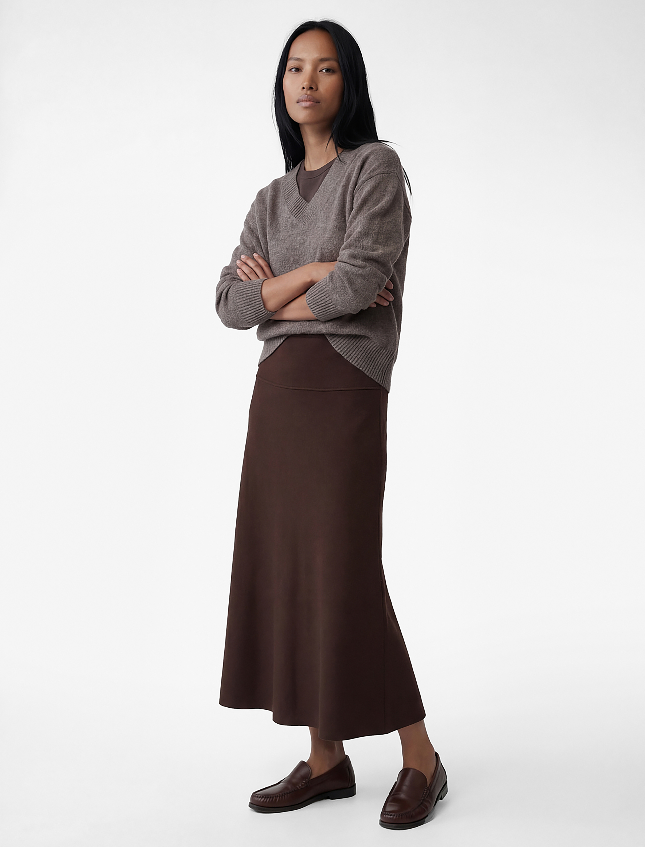   Dikiş Detaylı A Kesim Midi Etek