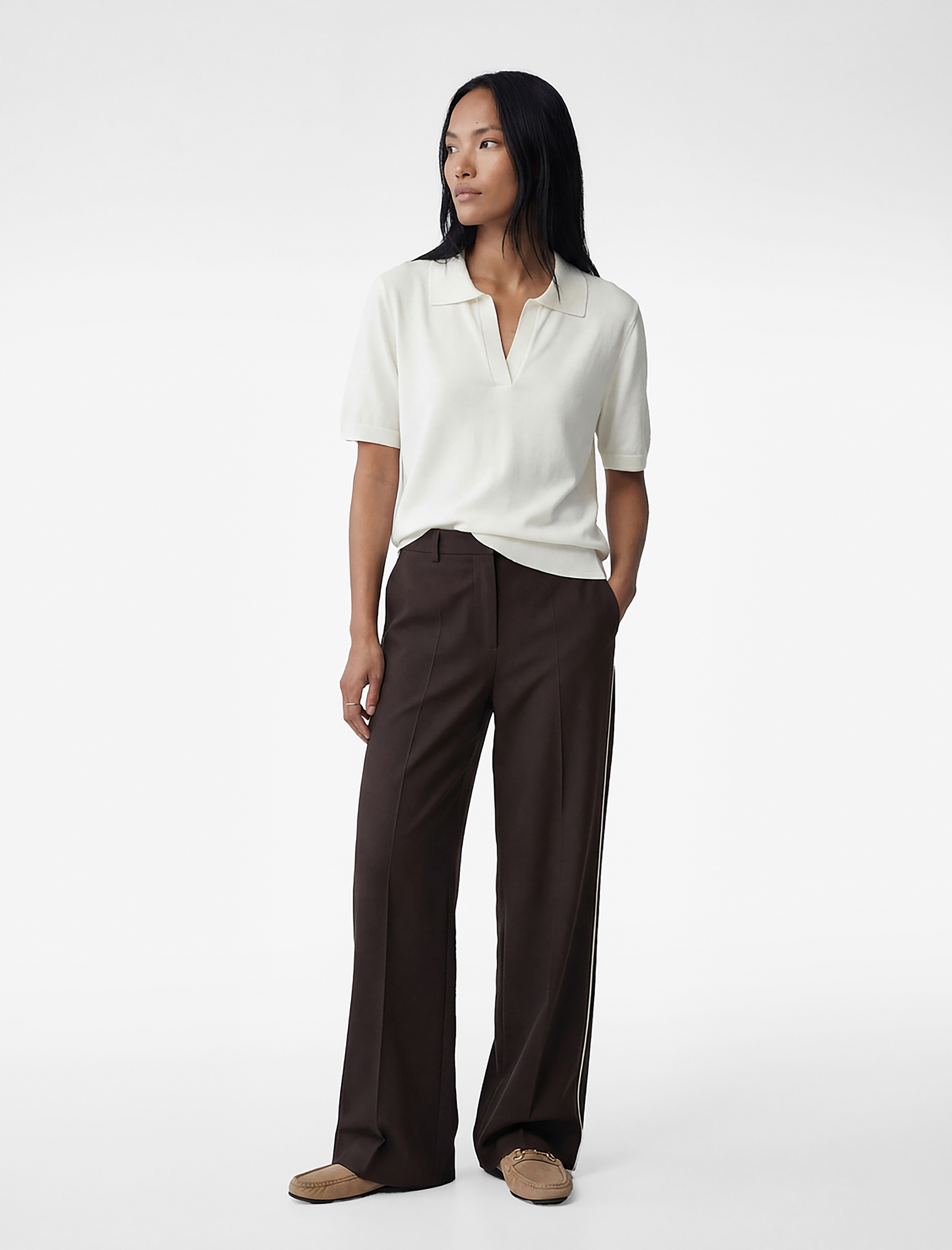   Koyun Yünü Karışımlı Yarım Düğmeli Kısa Kollu Polo Yaka Triko Kazak