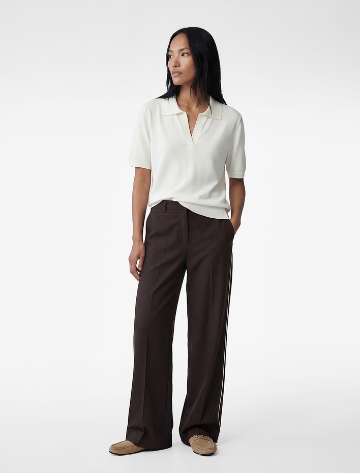  Koyun Yünü Karışımlı Yarım Düğmeli Kısa Kollu Polo Yaka Triko Kazak