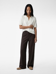 Koyun Yünü Karışımlı Yarım Düğmeli Kısa Kollu Polo Yaka Triko Kazak