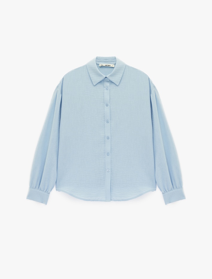  Uzun Kollu Klasik Yaka Düğmeli Oversize Gömlek