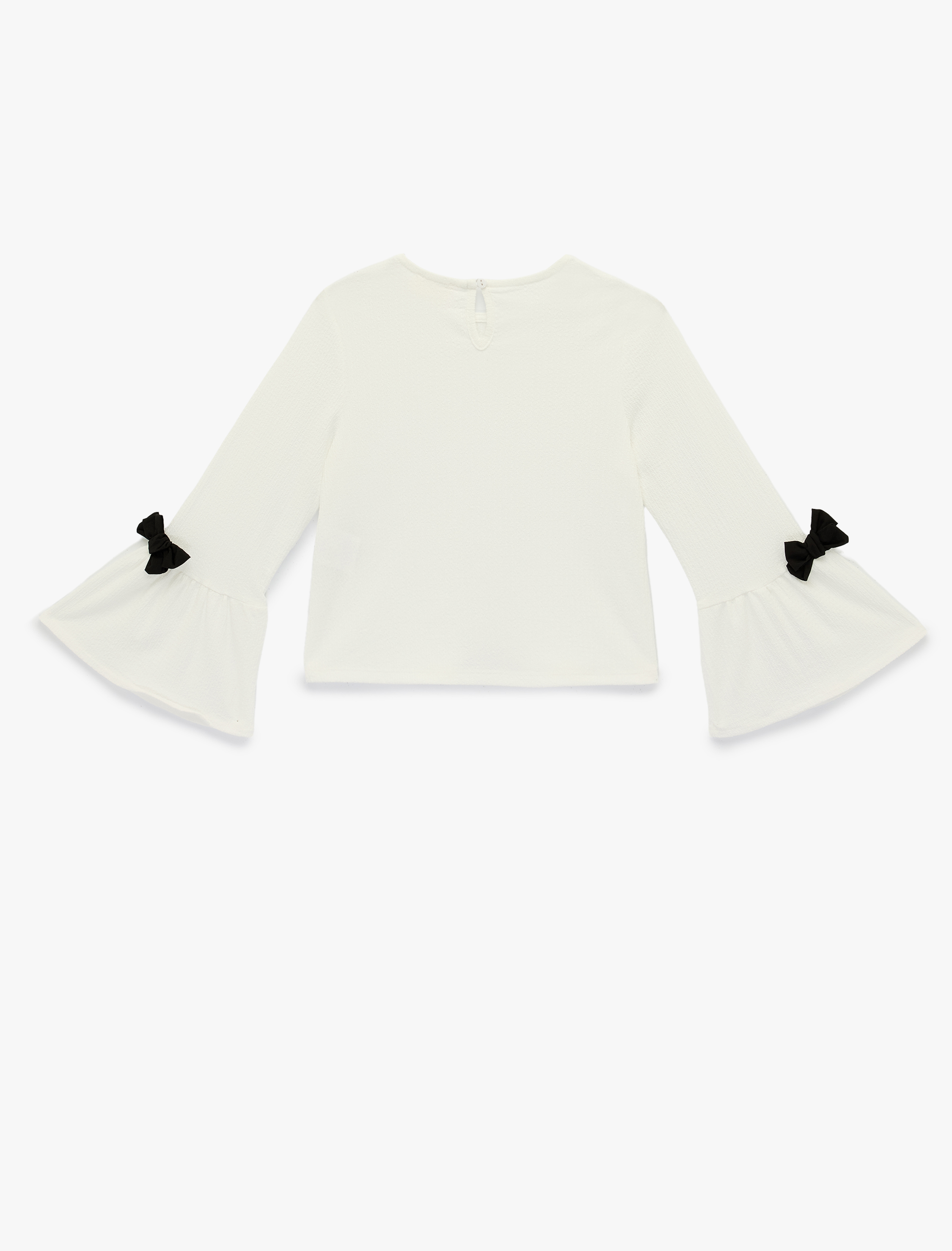  Kız Çocuk Uzun Kollu Bisiklet Yaka Bürümcük Fiyonklu Bluz