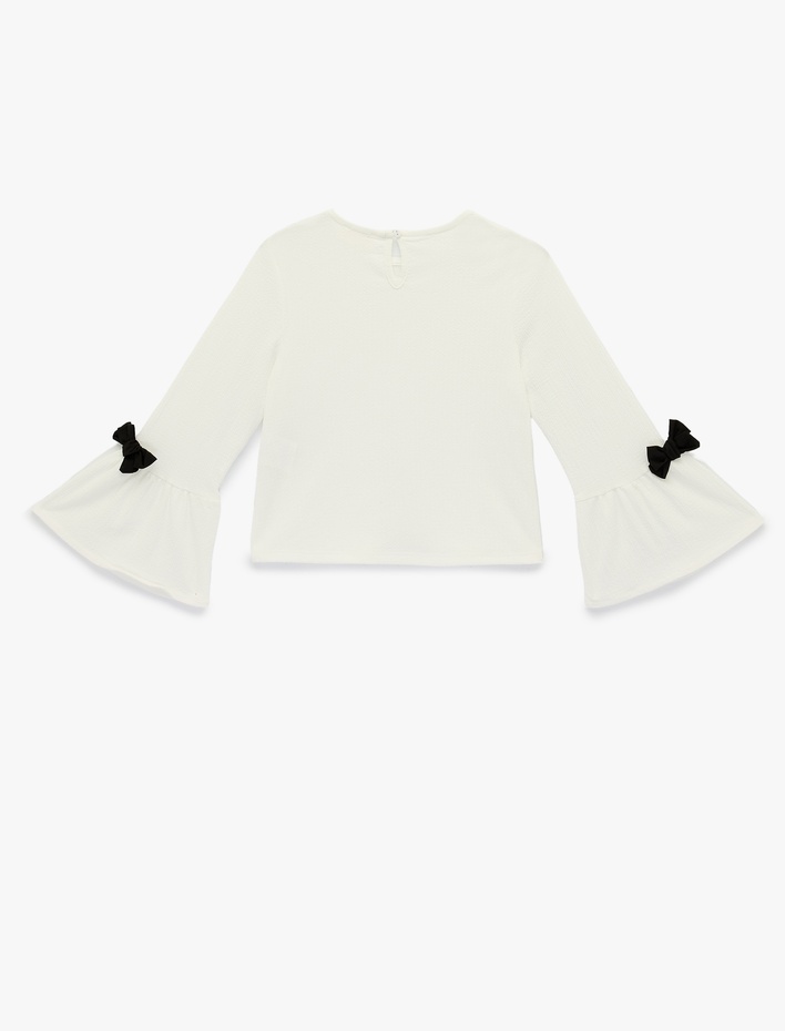 Kız Çocuk Uzun Kollu Bisiklet Yaka Bürümcük Fiyonklu Bluz