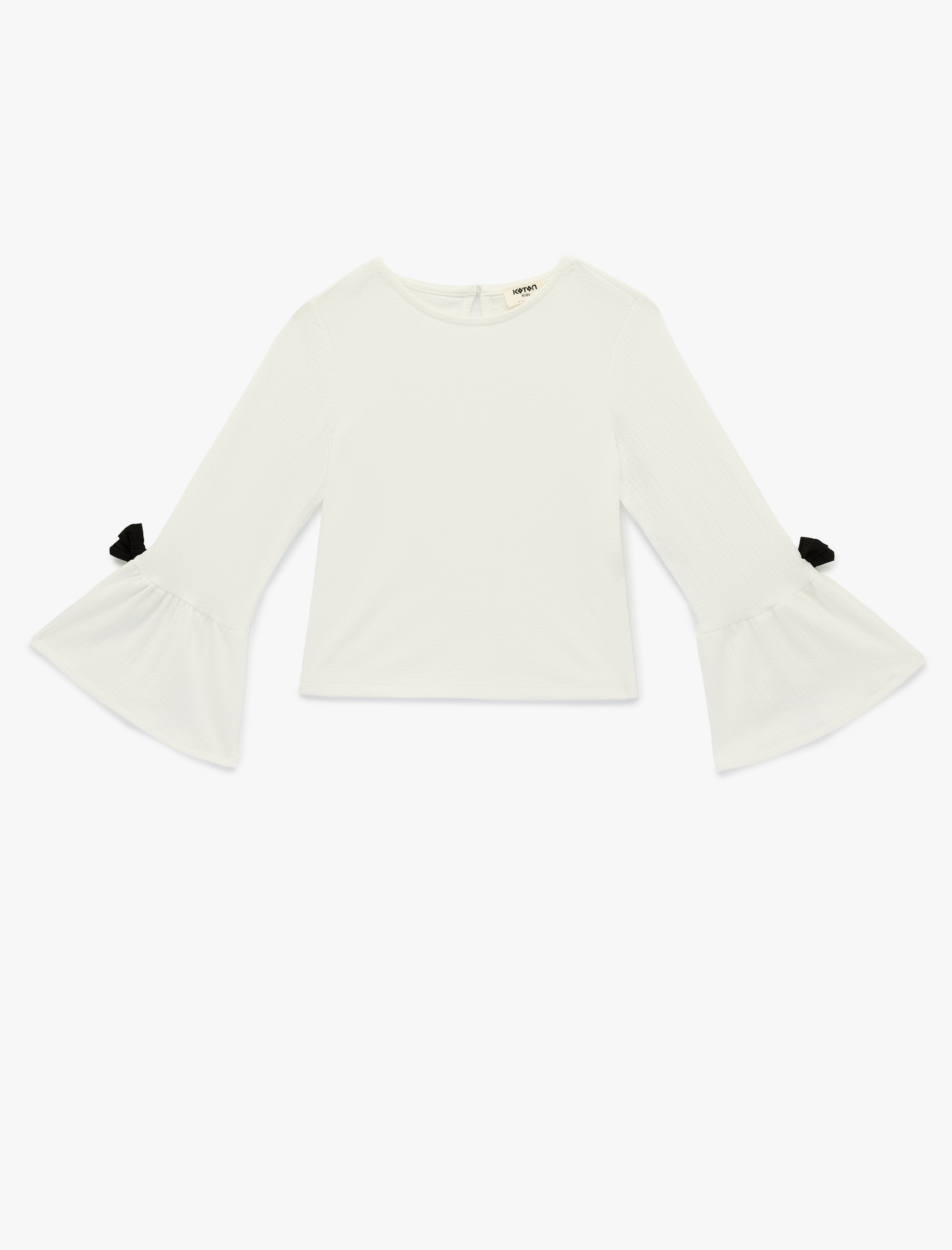  Kız Çocuk Uzun Kollu Bisiklet Yaka Bürümcük Fiyonklu Bluz