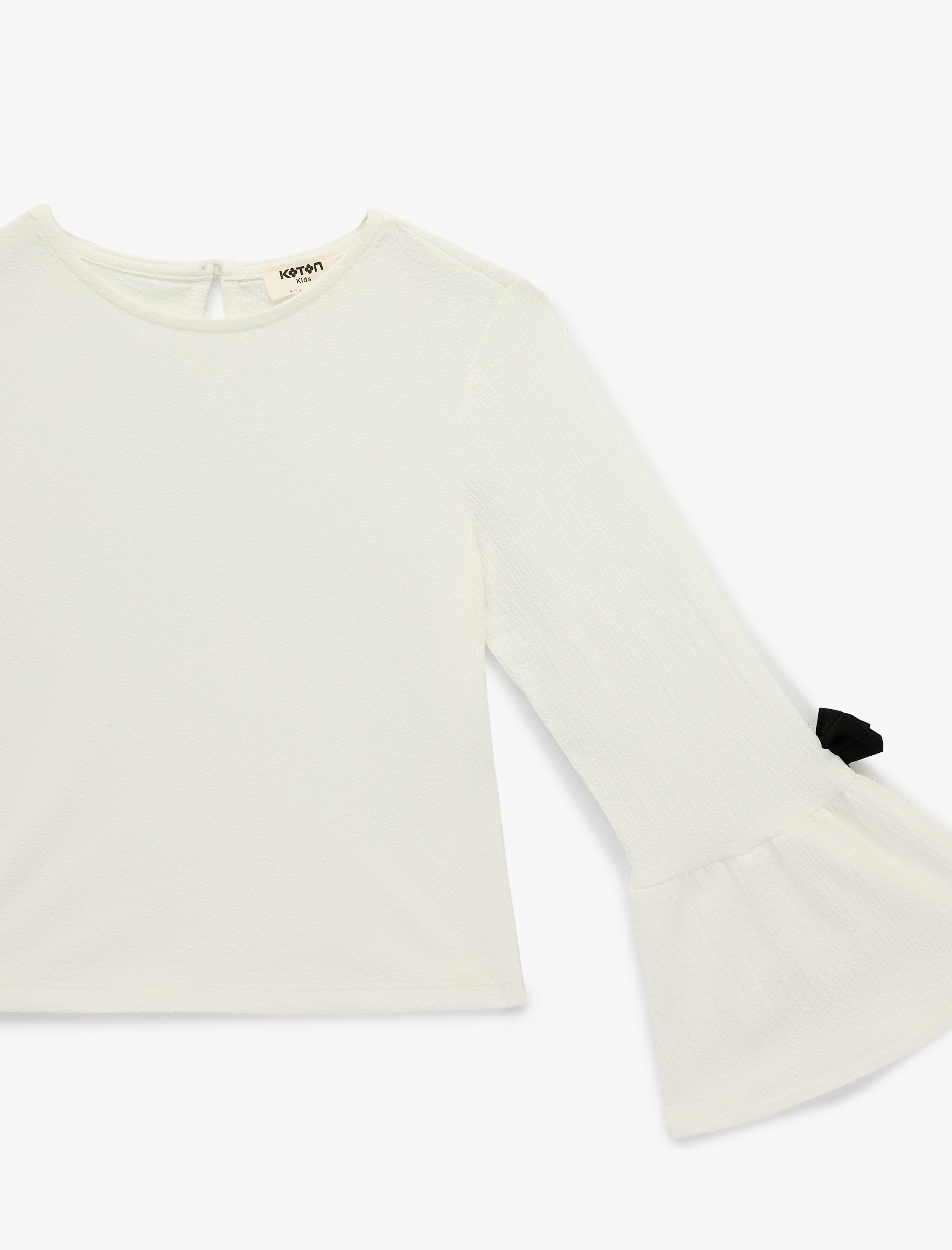  Kız Çocuk Uzun Kollu Bisiklet Yaka Bürümcük Fiyonklu Bluz