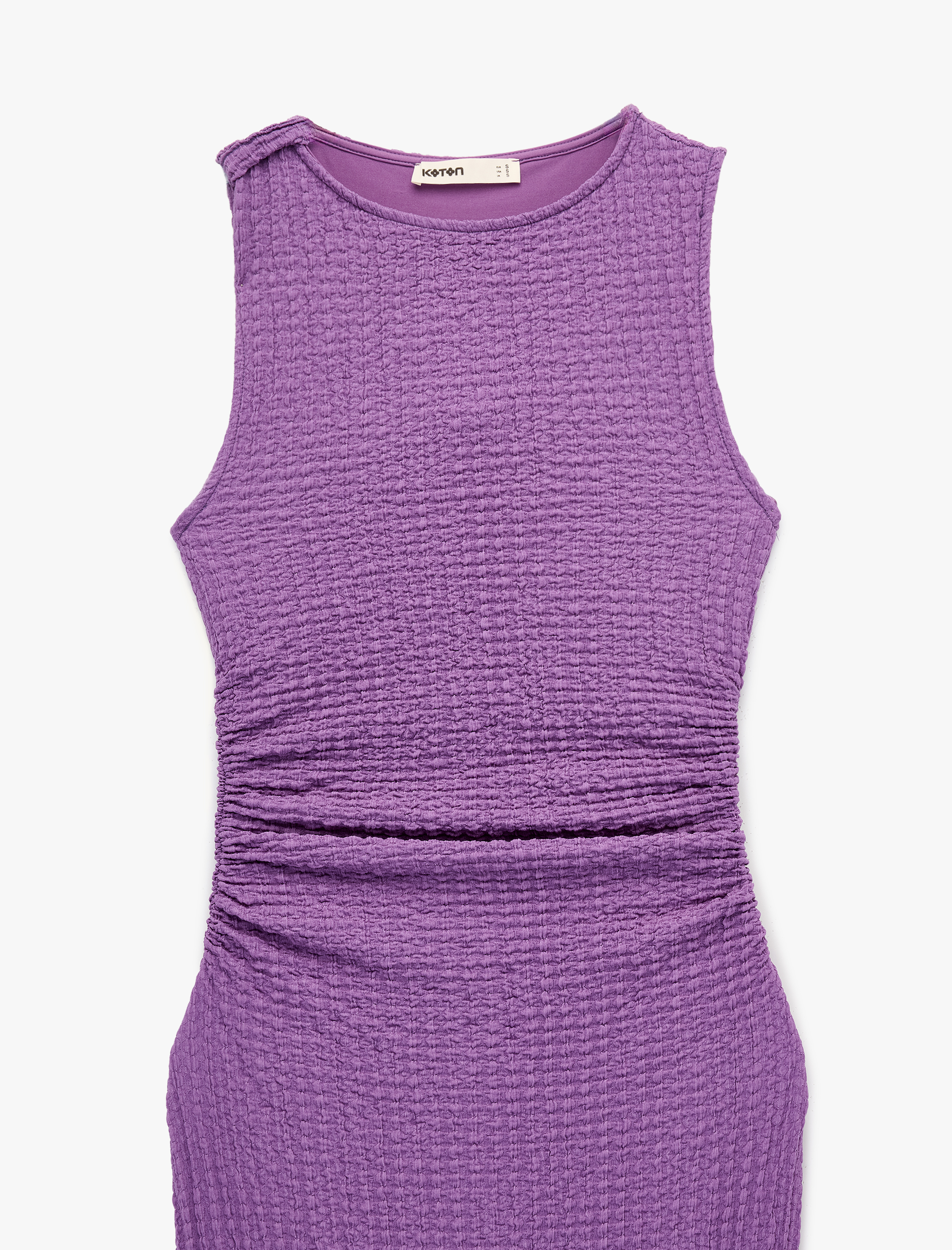   Bürümcük Kumaş Drapeli Kayık Yaka Kolsuz Slim Fit Uzun Kalem Elbise