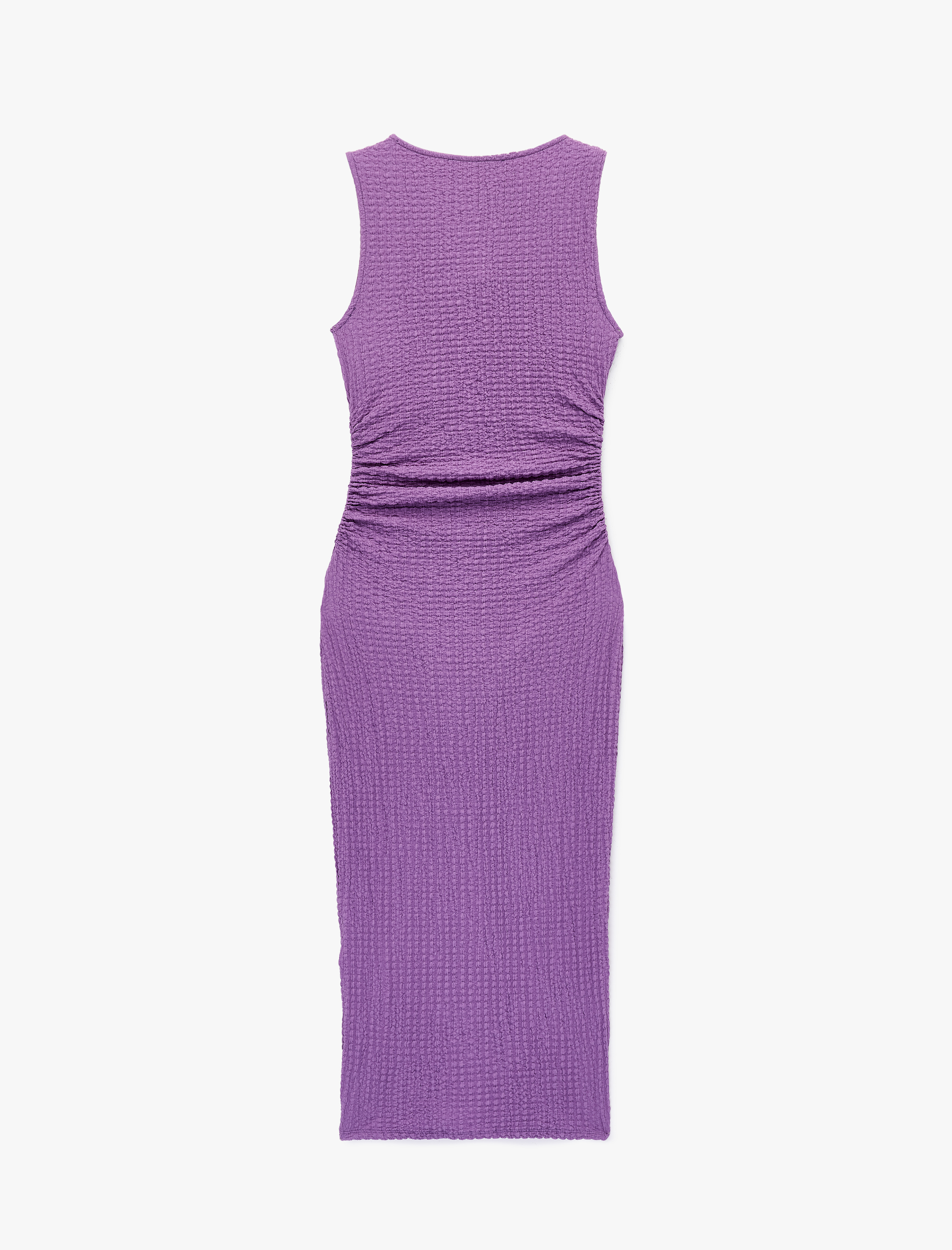   Bürümcük Kumaş Drapeli Kayık Yaka Kolsuz Slim Fit Uzun Kalem Elbise