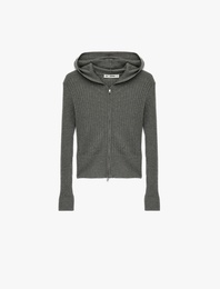 Fermuarlı Kapüşonlu Uzun Kollu Slim Fit Viskon Hırka