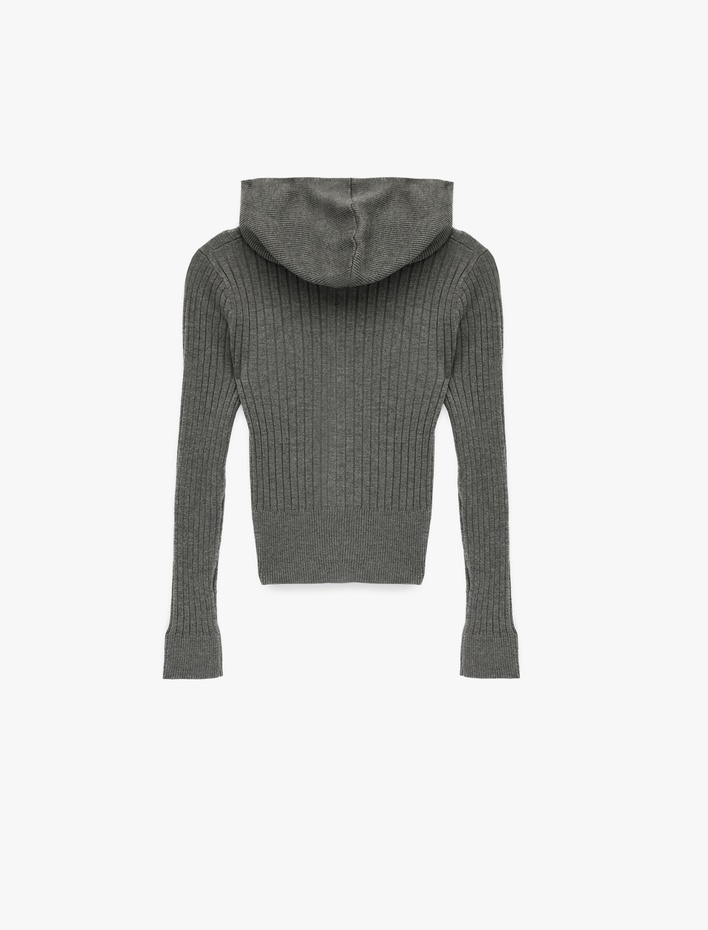  Fermuarlı Kapüşonlu Uzun Kollu Slim Fit Viskon Hırka