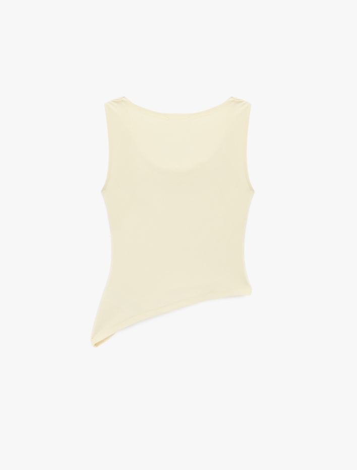  Slim Fit Viskon Kolsuz Asimetrik Degaje Yaka Bluz