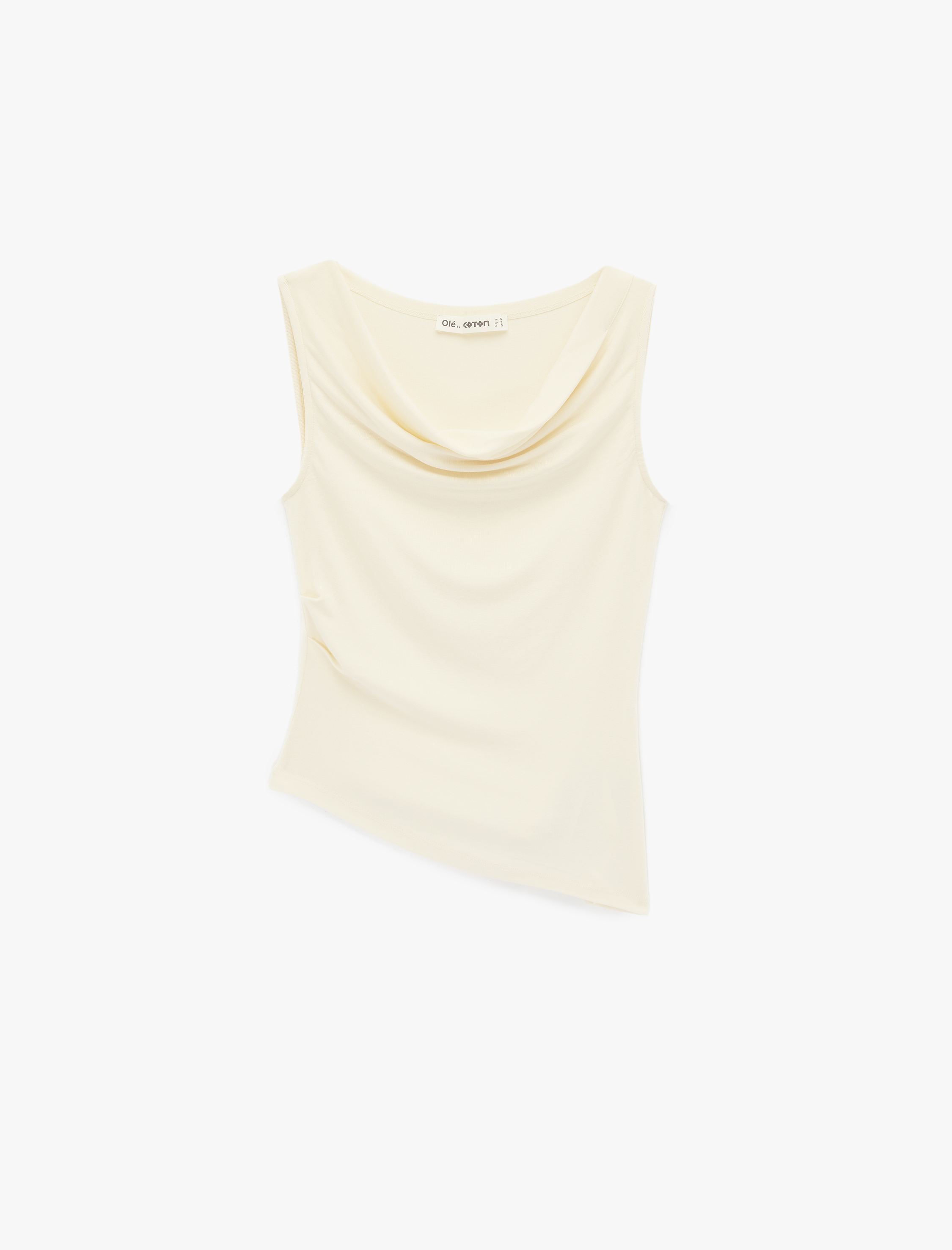   Slim Fit Viskon Kolsuz Asimetrik Degaje Yaka Bluz