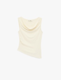 Slim Fit Viskon Kolsuz Asimetrik Degaje Yaka Bluz