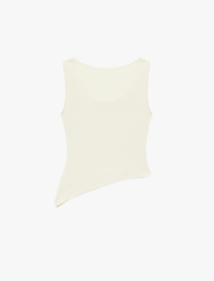  Slim Fit Viskon Kolsuz Asimetrik Degaje Yaka Bluz