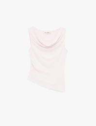 Slim Fit Viskon Kolsuz Asimetrik Degaje Yaka Bluz