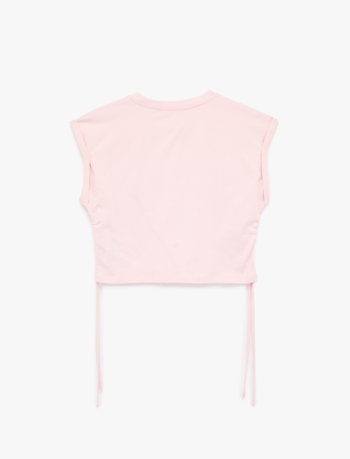  Pamuklu Kolsuz Bisiklet Yaka Büzgülü Crop Bluz