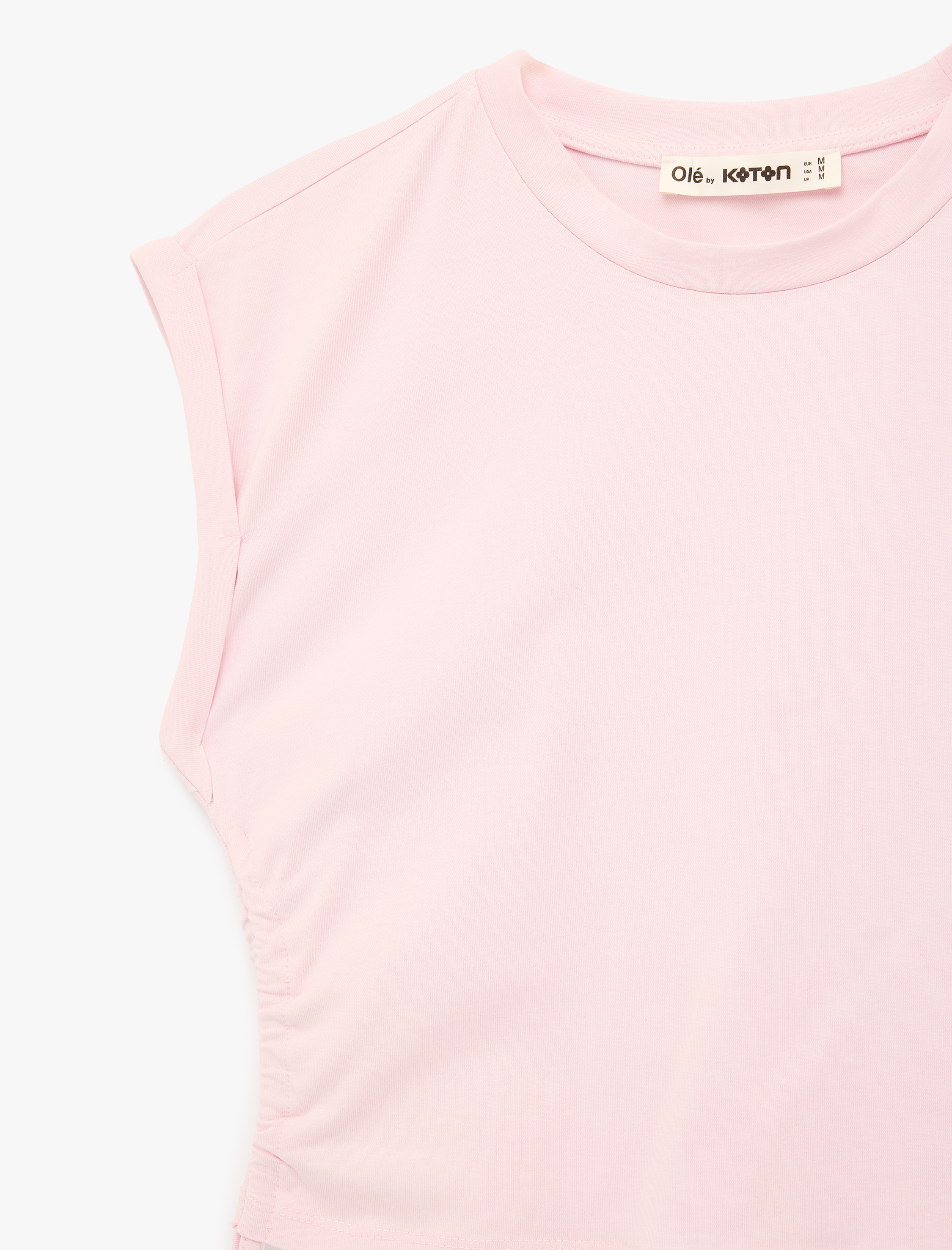   Pamuklu Kolsuz Bisiklet Yaka Büzgülü Crop Bluz