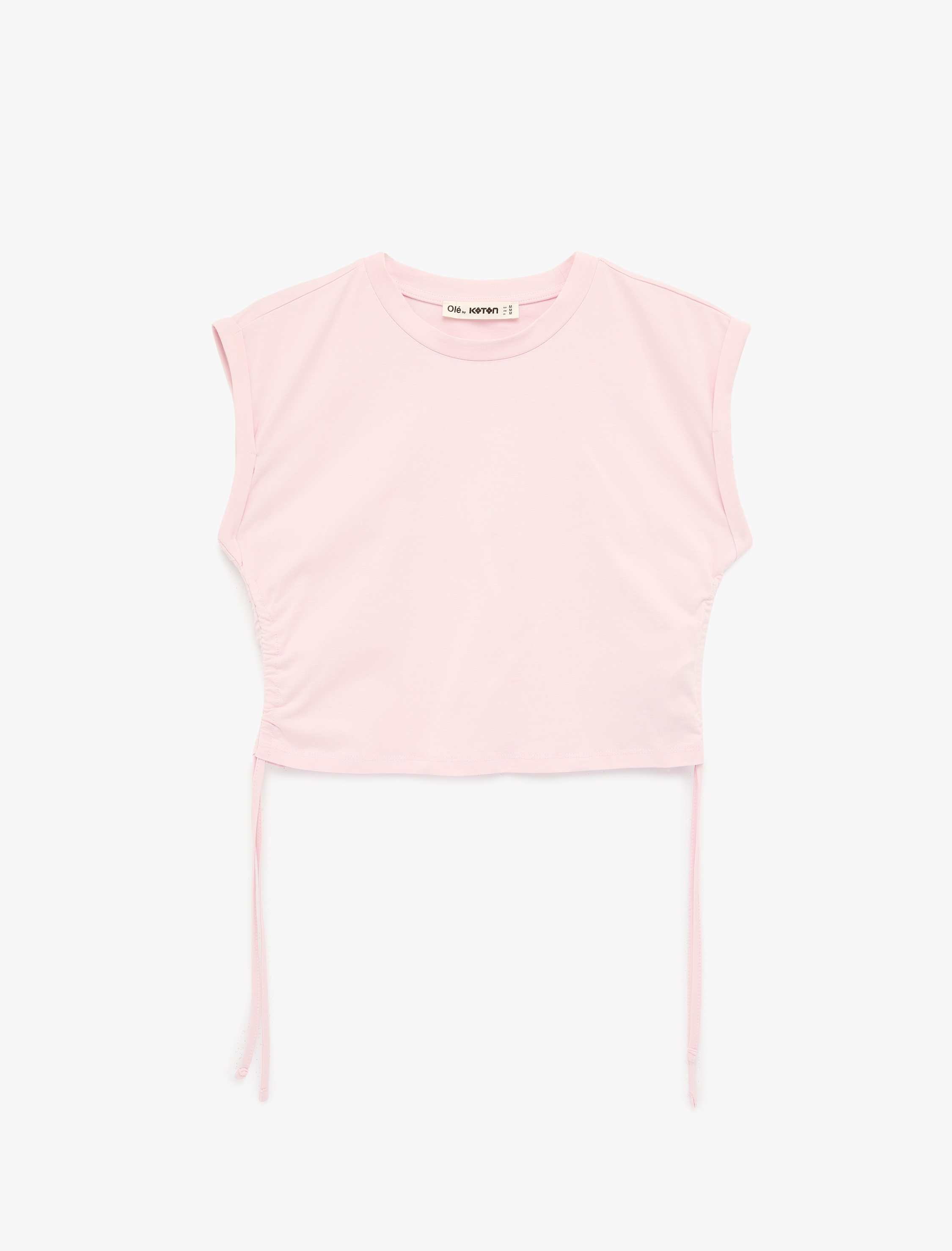   Pamuklu Kolsuz Bisiklet Yaka Büzgülü Crop Bluz